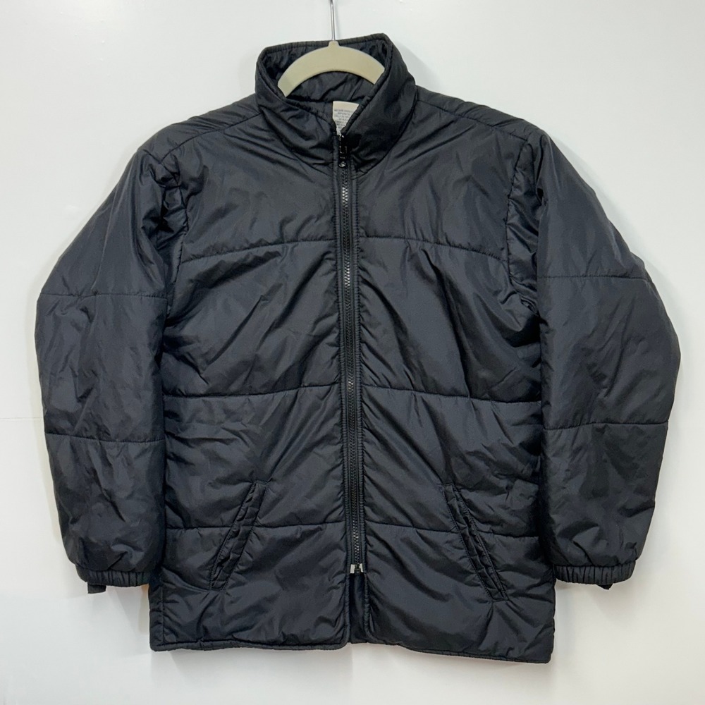 LL Bean Kids Primaloft Puffer Jacket Black Quilted Full Zip Coat Med 10-12